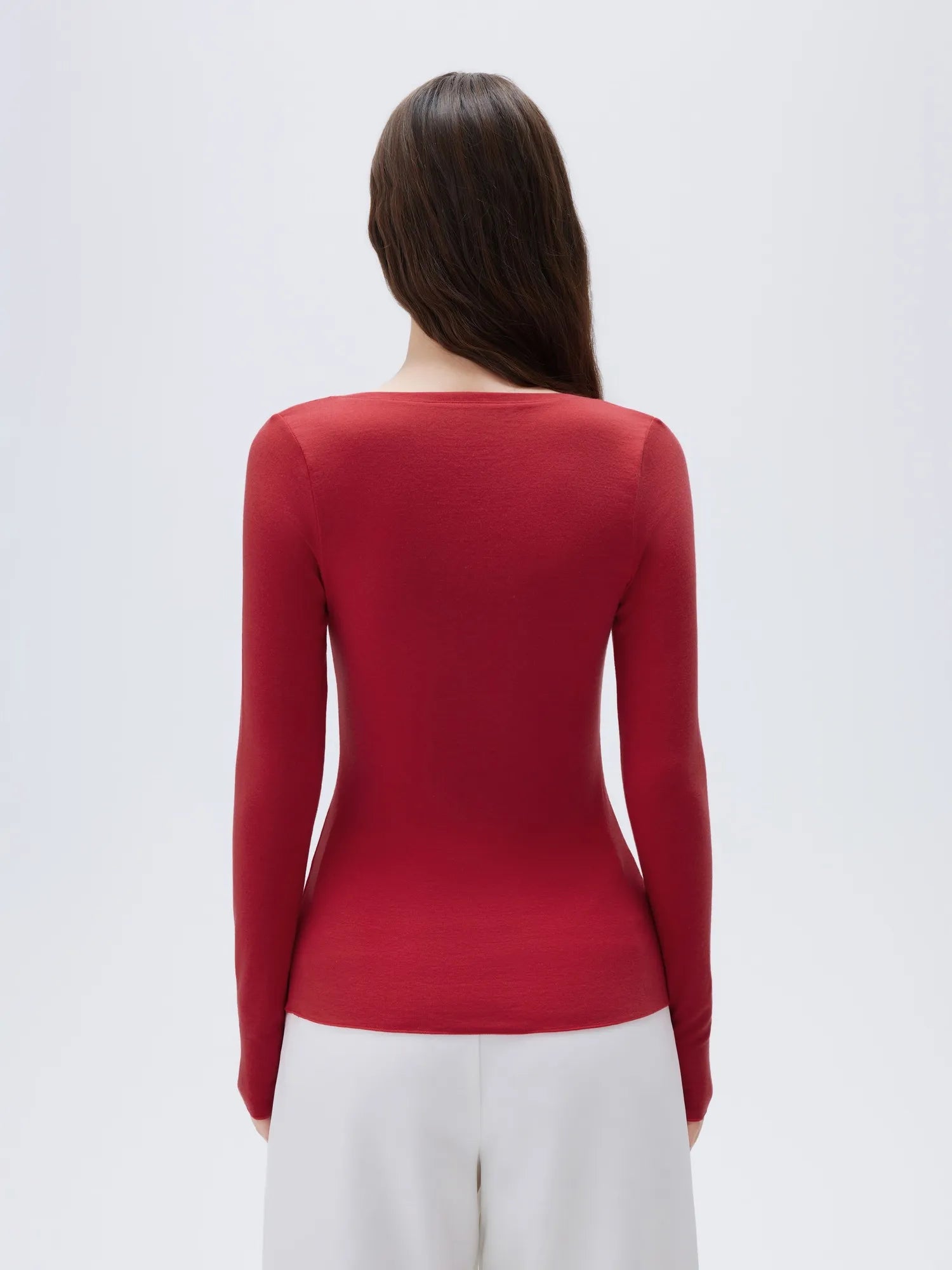 SUUKSESS Cloud Cashmere Women Scoop Neck Fitted Long Sleeve Shirt Basic Knit Tops-SUUKSESS-SUUKSESS