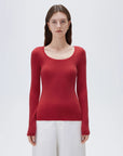 SUUKSESS Cloud Cashmere Women Scoop Neck Fitted Long Sleeve Shirt Basic Knit Tops-SUUKSESS-SUUKSESS