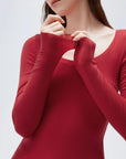 SUUKSESS Cloud Cashmere Women Scoop Neck Fitted Long Sleeve Shirt Basic Knit Tops-SUUKSESS-SUUKSESS