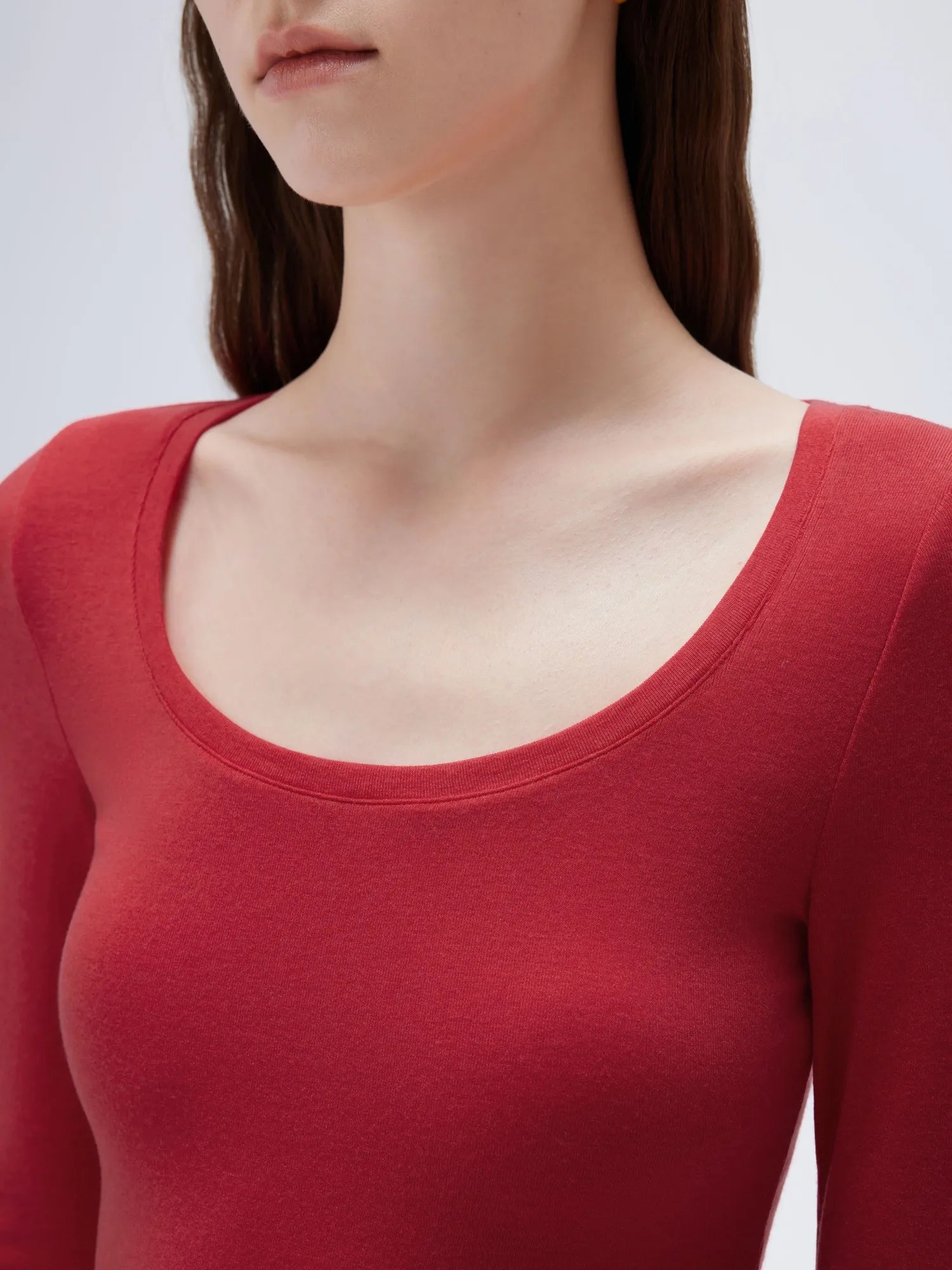 SUUKSESS Cloud Cashmere Women Scoop Neck Fitted Long Sleeve Shirt Basic Knit Tops-SUUKSESS-SUUKSESS