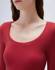 SUUKSESS Cloud Cashmere Women Scoop Neck Fitted Long Sleeve Shirt Basic Knit Tops-SUUKSESS-SUUKSESS