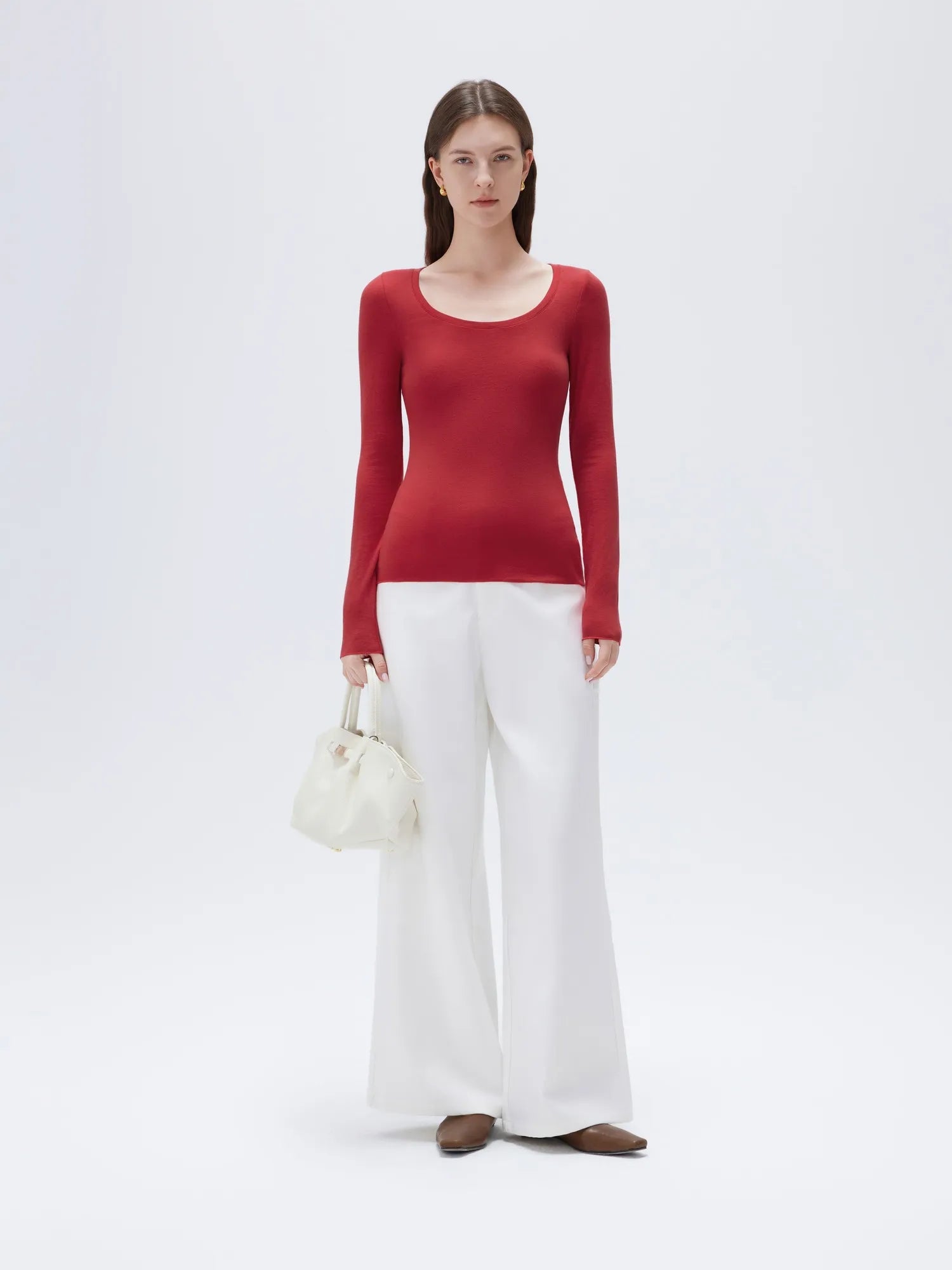 SUUKSESS Cloud Cashmere Women Scoop Neck Fitted Long Sleeve Shirt Basic Knit Tops-SUUKSESS-SUUKSESS