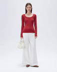 SUUKSESS Cloud Cashmere Women Scoop Neck Fitted Long Sleeve Shirt Basic Knit Tops-SUUKSESS-SUUKSESS