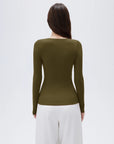 SUUKSESS Cloud Cashmere Women V Neck Fitted Long Sleeve Shirt Basic Soft Knit Tops-SUUKSESS-SUUKSESS