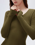 SUUKSESS Cloud Cashmere Women V Neck Fitted Long Sleeve Shirt Basic Soft Knit Tops-SUUKSESS-SUUKSESS