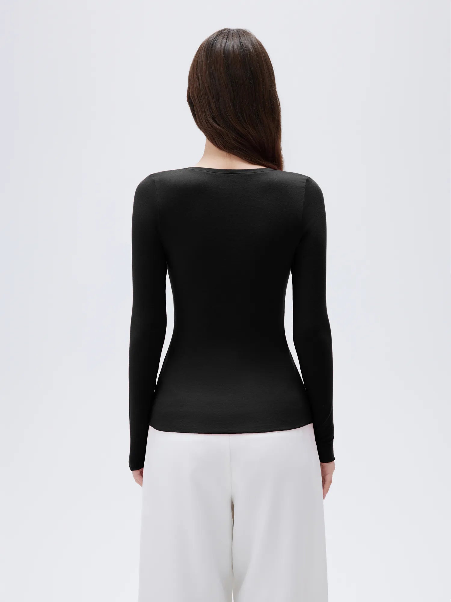 SUUKSESS Cloud Cashmere Women V Neck Fitted Long Sleeve Shirt Basic Soft Knit Tops-SUUKSESS-SUUKSESS