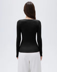SUUKSESS Cloud Cashmere Women V Neck Fitted Long Sleeve Shirt Basic Soft Knit Tops-SUUKSESS-SUUKSESS