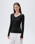 SUUKSESS Cloud Cashmere Women V Neck Fitted Long Sleeve Shirt Basic Soft Knit Tops-SUUKSESS-SUUKSESS