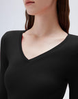 SUUKSESS Cloud Cashmere Women V Neck Fitted Long Sleeve Shirt Basic Soft Knit Tops-SUUKSESS-SUUKSESS