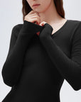 SUUKSESS Cloud Cashmere Women V Neck Fitted Long Sleeve Shirt Basic Soft Knit Tops-SUUKSESS-SUUKSESS