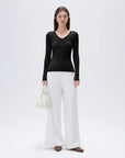 SUUKSESS Cloud Cashmere Women V Neck Fitted Long Sleeve Shirt Basic Soft Knit Tops-SUUKSESS-SUUKSESS