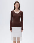 SUUKSESS Cloud Cashmere Women V Neck Fitted Long Sleeve Shirt Basic Soft Knit Tops-SUUKSESS-SUUKSESS