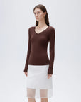 SUUKSESS Cloud Cashmere Women V Neck Fitted Long Sleeve Shirt Basic Soft Knit Tops-SUUKSESS-SUUKSESS