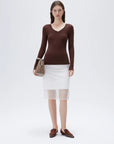 SUUKSESS Cloud Cashmere Women V Neck Fitted Long Sleeve Shirt Basic Soft Knit Tops-SUUKSESS-SUUKSESS