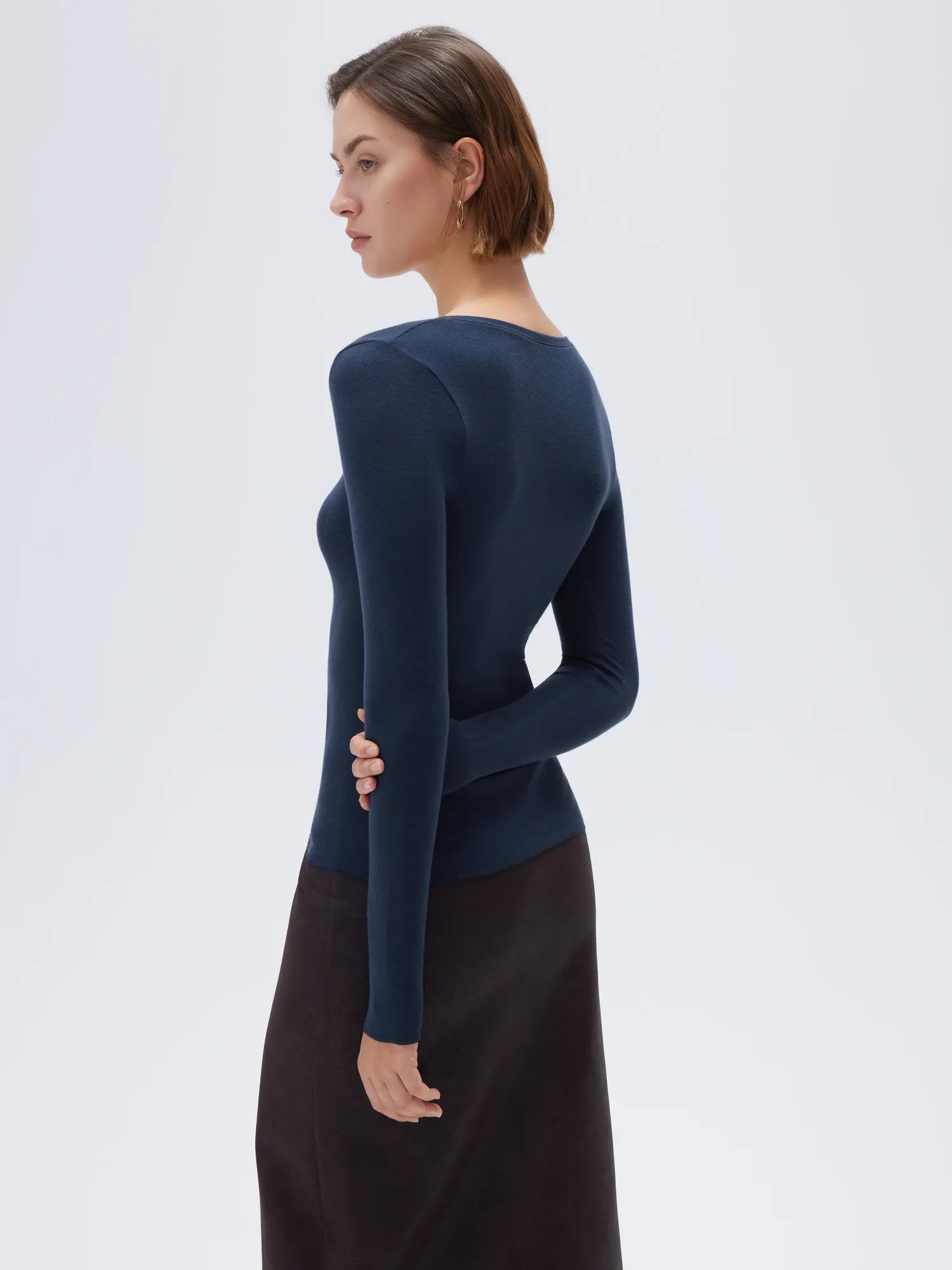 SUUKSESS Cloud Cashmere Women V Neck Fitted Long Sleeve Shirt Basic Soft Knit Tops-SUUKSESS-SUUKSESS