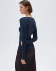 SUUKSESS Cloud Cashmere Women V Neck Fitted Long Sleeve Shirt Basic Soft Knit Tops-SUUKSESS-SUUKSESS