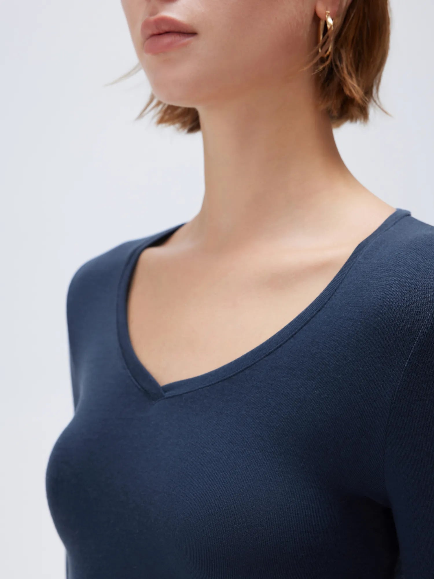 SUUKSESS Cloud Cashmere Women V Neck Fitted Long Sleeve Shirt Basic Soft Knit Tops-SUUKSESS-SUUKSESS