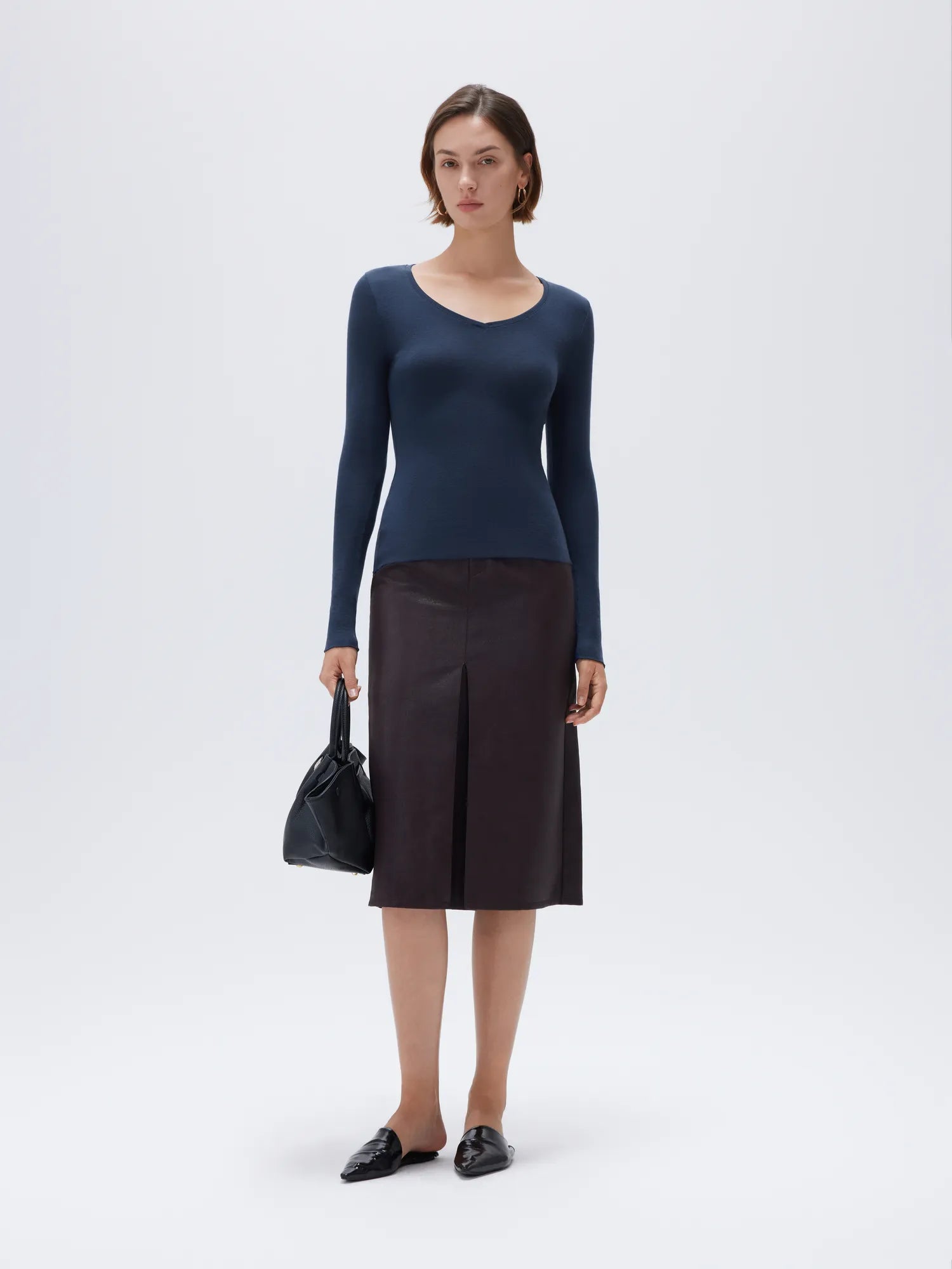 SUUKSESS Cloud Cashmere Women V Neck Fitted Long Sleeve Shirt Basic Soft Knit Tops-SUUKSESS-SUUKSESS