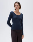 SUUKSESS Cloud Cashmere Women V Neck Fitted Long Sleeve Shirt Basic Soft Knit Tops-SUUKSESS-SUUKSESS