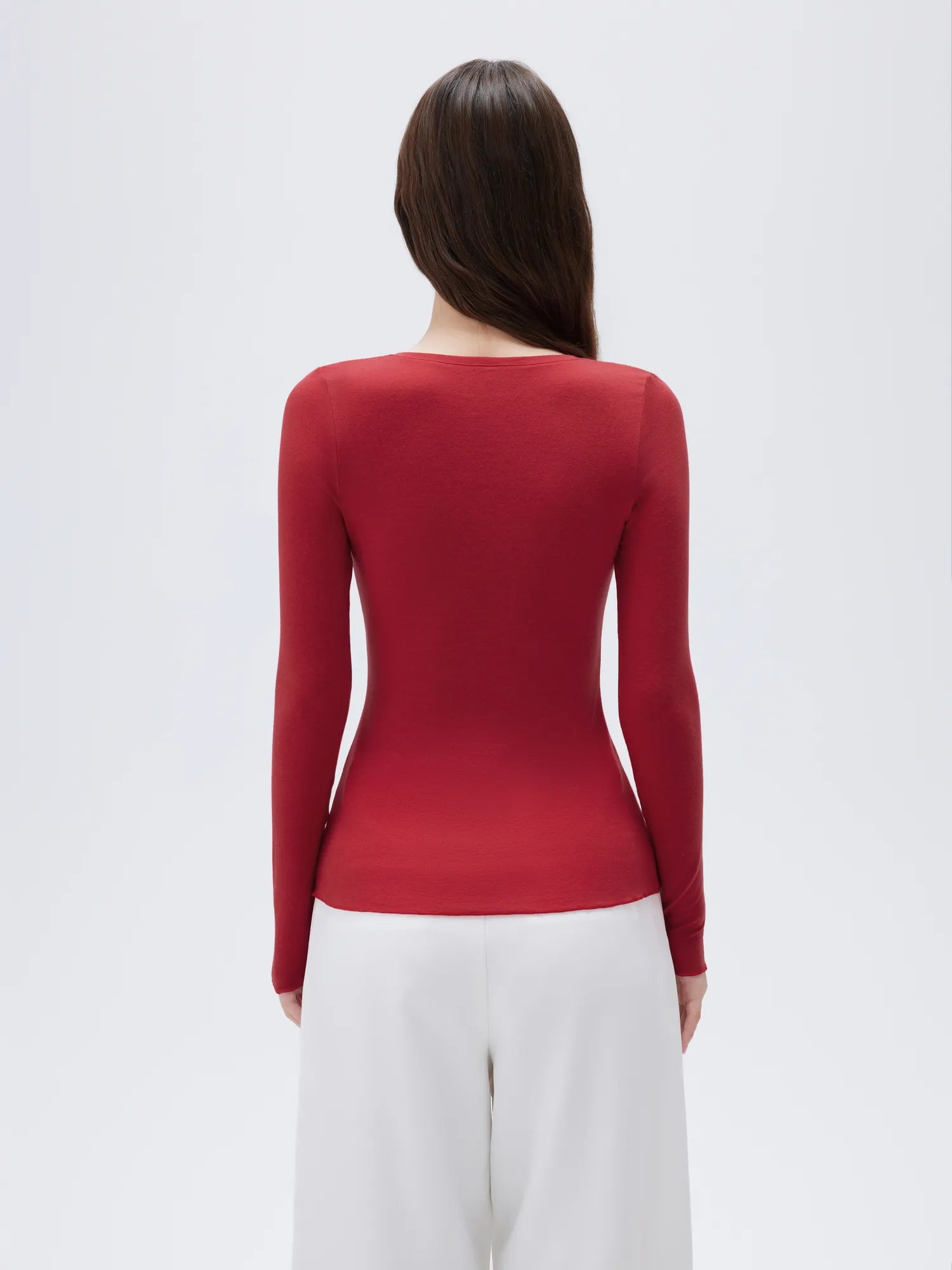 SUUKSESS Cloud Cashmere Women V Neck Fitted Long Sleeve Shirt Basic Soft Knit Tops-SUUKSESS-SUUKSESS