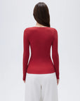 SUUKSESS Cloud Cashmere Women V Neck Fitted Long Sleeve Shirt Basic Soft Knit Tops-SUUKSESS-SUUKSESS