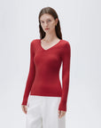 SUUKSESS Cloud Cashmere Women V Neck Fitted Long Sleeve Shirt Basic Soft Knit Tops-SUUKSESS-SUUKSESS