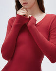SUUKSESS Cloud Cashmere Women V Neck Fitted Long Sleeve Shirt Basic Soft Knit Tops-SUUKSESS-SUUKSESS