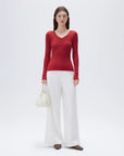SUUKSESS Cloud Cashmere Women V Neck Fitted Long Sleeve Shirt Basic Soft Knit Tops-SUUKSESS-SUUKSESS