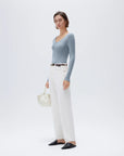 SUUKSESS Cloud Cashmere Women V Neck Fitted Long Sleeve Shirt Basic Soft Knit Tops-SUUKSESS-SUUKSESS