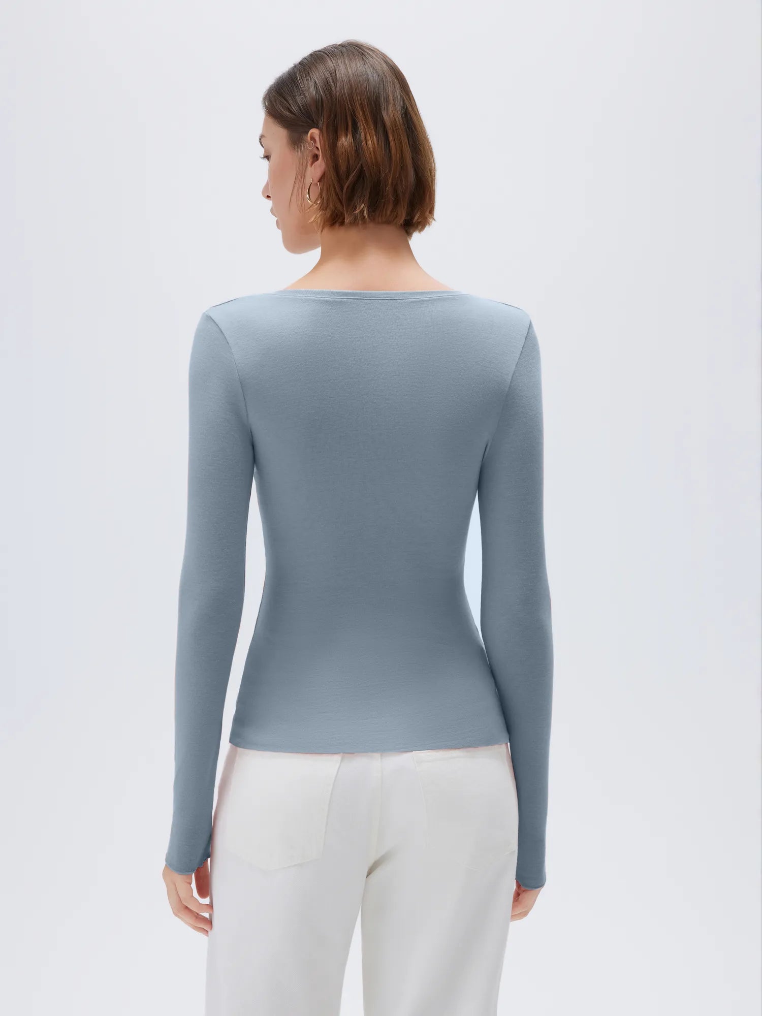 SUUKSESS Cloud Cashmere Women V Neck Fitted Long Sleeve Shirt Basic Soft Knit Tops-SUUKSESS-SUUKSESS