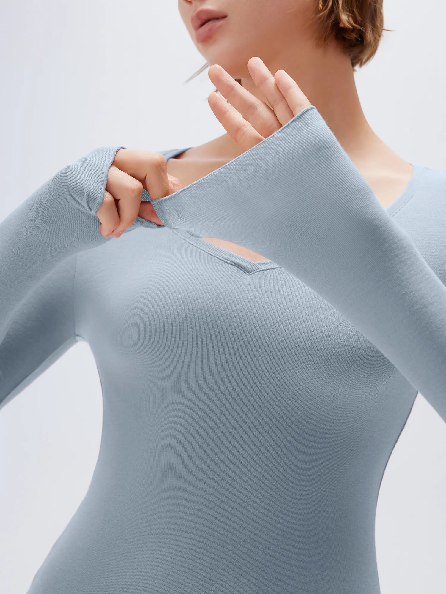 SUUKSESS Cloud Cashmere Women V Neck Fitted Long Sleeve Shirt Basic Soft Knit Tops-SUUKSESS-SUUKSESS