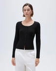 SUUKSESS Women Cotton Ribbed Long Sleeve Tops Button Down Crew Neck Lace Line Going Out Fitted Shirts-SUUKSESS-Black-XS-SUUKSESS