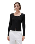 SUUKSESS Women Cotton Ribbed Long Sleeve Tops Button Down Crew Neck Lace Line Going Out Fitted Shirts-SUUKSESS-SUUKSESS