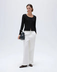 SUUKSESS Women Cotton Ribbed Long Sleeve Tops Button Down Crew Neck Lace Line Going Out Fitted Shirts-SUUKSESS-SUUKSESS
