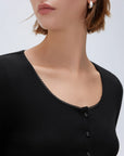 SUUKSESS Women Cotton Ribbed Long Sleeve Tops Button Down Crew Neck Lace Line Going Out Fitted Shirts-SUUKSESS-SUUKSESS
