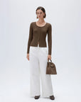 SUUKSESS Women Cotton Ribbed Long Sleeve Tops Button Down Crew Neck Lace Line Going Out Fitted Shirts-SUUKSESS-SUUKSESS