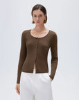 SUUKSESS Women Cotton Ribbed Long Sleeve Tops Button Down Crew Neck Lace Line Going Out Fitted Shirts-SUUKSESS-SUUKSESS