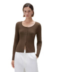 SUUKSESS Women Cotton Ribbed Long Sleeve Tops Button Down Crew Neck Lace Line Going Out Fitted Shirts-SUUKSESS-SUUKSESS