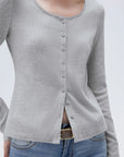 SUUKSESS Women Cotton Ribbed Long Sleeve Tops Button Down Crew Neck Lace Line Going Out Fitted Shirts-SUUKSESS-SUUKSESS