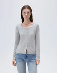 SUUKSESS Women Cotton Ribbed Long Sleeve Tops Button Down Crew Neck Lace Line Going Out Fitted Shirts-SUUKSESS-SUUKSESS