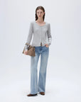 SUUKSESS Women Cotton Ribbed Long Sleeve Tops Button Down Crew Neck Lace Line Going Out Fitted Shirts-SUUKSESS-SUUKSESS