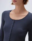 SUUKSESS Women Cotton Ribbed Long Sleeve Tops Button Down Crew Neck Lace Line Going Out Fitted Shirts-SUUKSESS-SUUKSESS