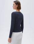 SUUKSESS Women Cotton Ribbed Long Sleeve Tops Button Down Crew Neck Lace Line Going Out Fitted Shirts-SUUKSESS-SUUKSESS