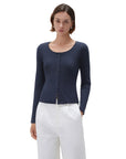 SUUKSESS Women Cotton Ribbed Long Sleeve Tops Button Down Crew Neck Lace Line Going Out Fitted Shirts-SUUKSESS-SUUKSESS