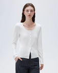 SUUKSESS Women Cotton Ribbed Long Sleeve Tops Button Down Crew Neck Lace Line Going Out Fitted Shirts-SUUKSESS-SUUKSESS
