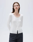 SUUKSESS Women Cotton Ribbed Long Sleeve Tops Button Down Crew Neck Lace Line Going Out Fitted Shirts-SUUKSESS-SUUKSESS