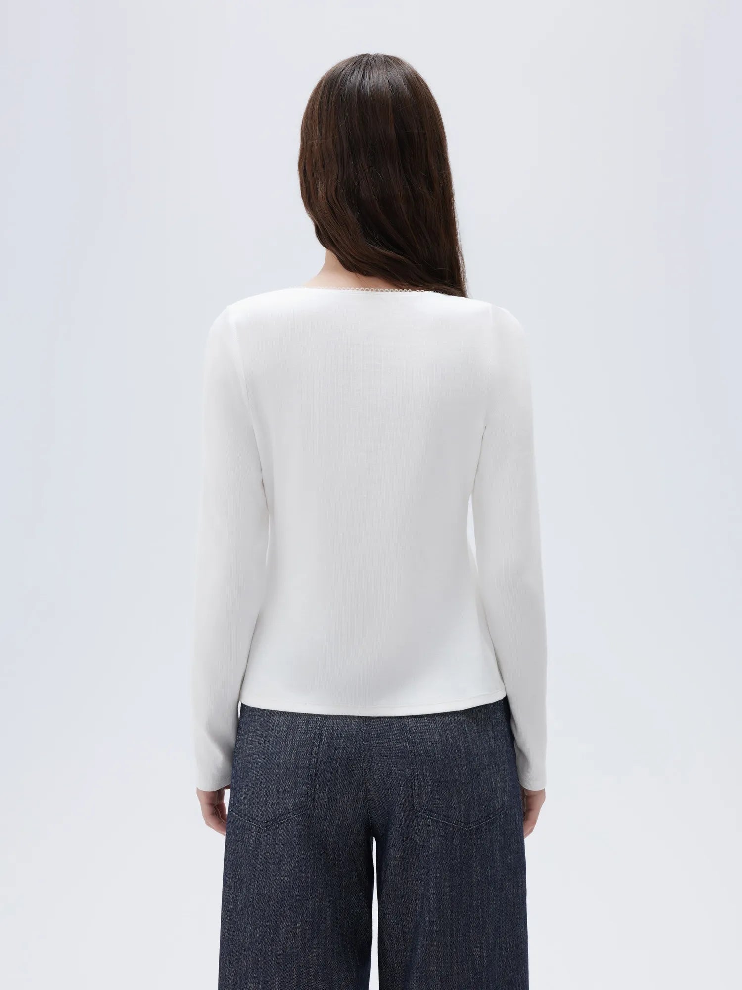 SUUKSESS Women Cotton Ribbed Long Sleeve Tops Button Down Crew Neck Lace Line Going Out Fitted Shirts-SUUKSESS-SUUKSESS
