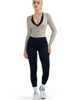 SUUKSESS Women Pilates Wrap Workout Cropped Top Ribbed Long Sleeve V Neck Tie Front Ballet Yoga Shrug Blouse-SUUKSESS-SUUKSESS