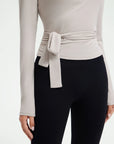SUUKSESS Women Pilates Wrap Workout Cropped Top Ribbed Long Sleeve V Neck Tie Front Ballet Yoga Shrug Blouse-SUUKSESS-SUUKSESS