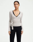 SUUKSESS Women Pilates Wrap Workout Cropped Top Ribbed Long Sleeve V Neck Tie Front Ballet Yoga Shrug Blouse-SUUKSESS-Gray-XS-SUUKSESS